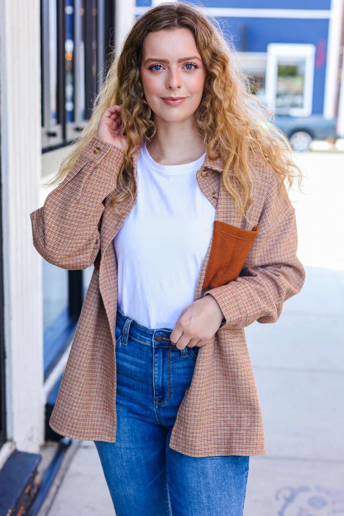 Start You Day Rust Flannel Plaid Oversized Shacket