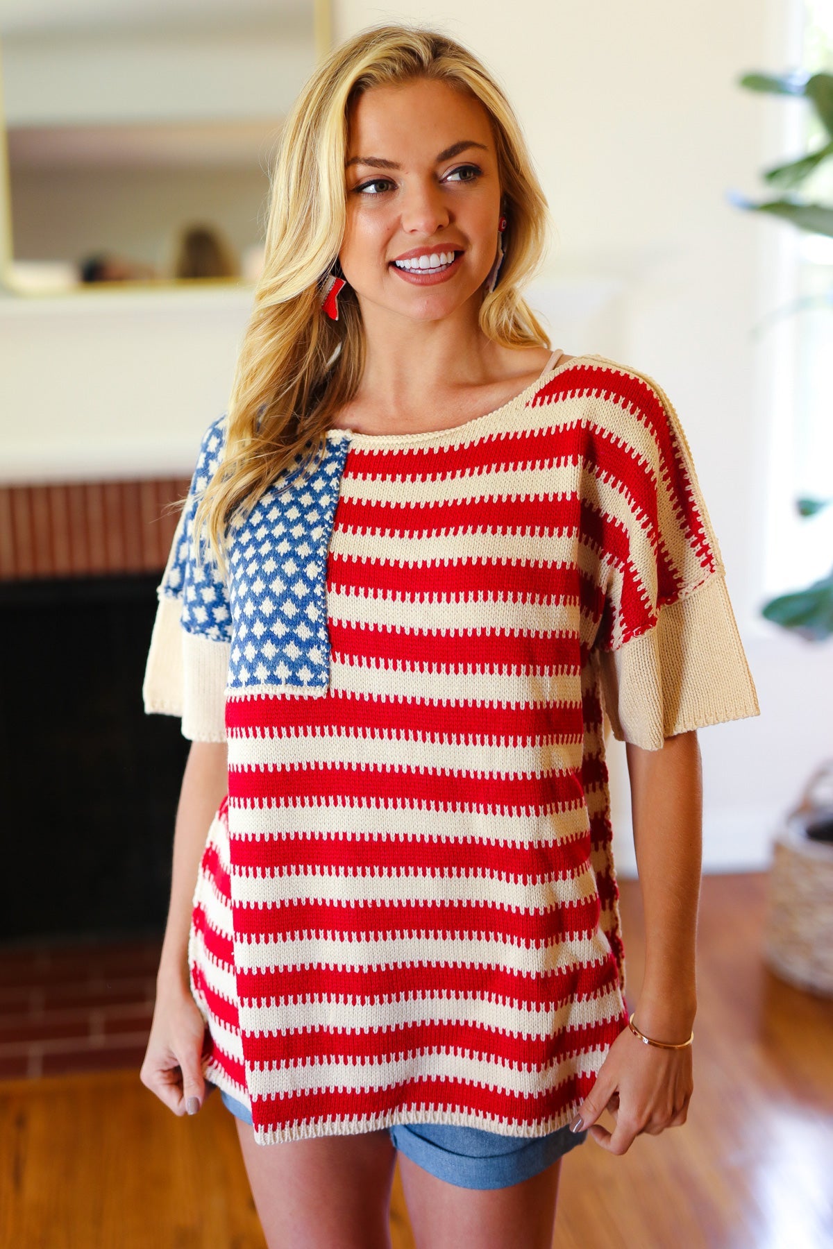 American Flag Jacquard Knit Sweater Top