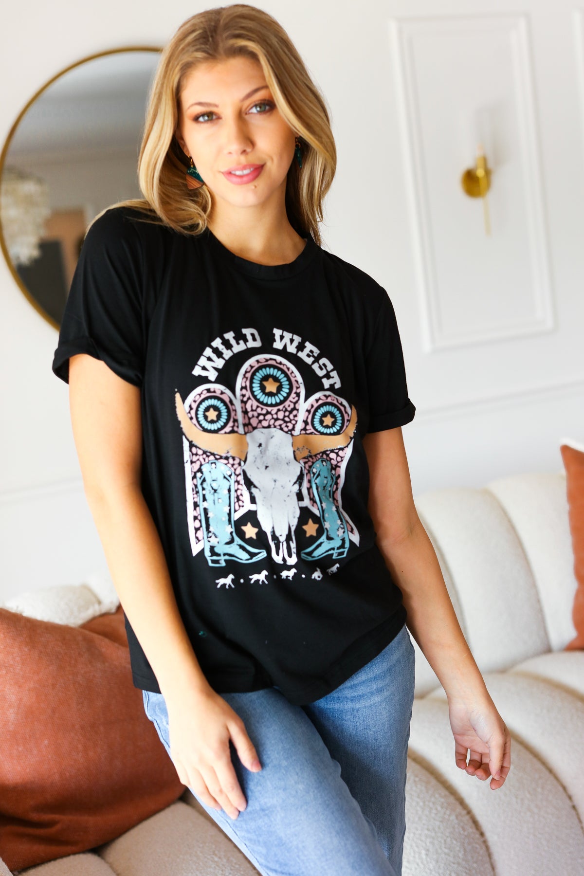 Black Cotton Wild West Graphic Tee