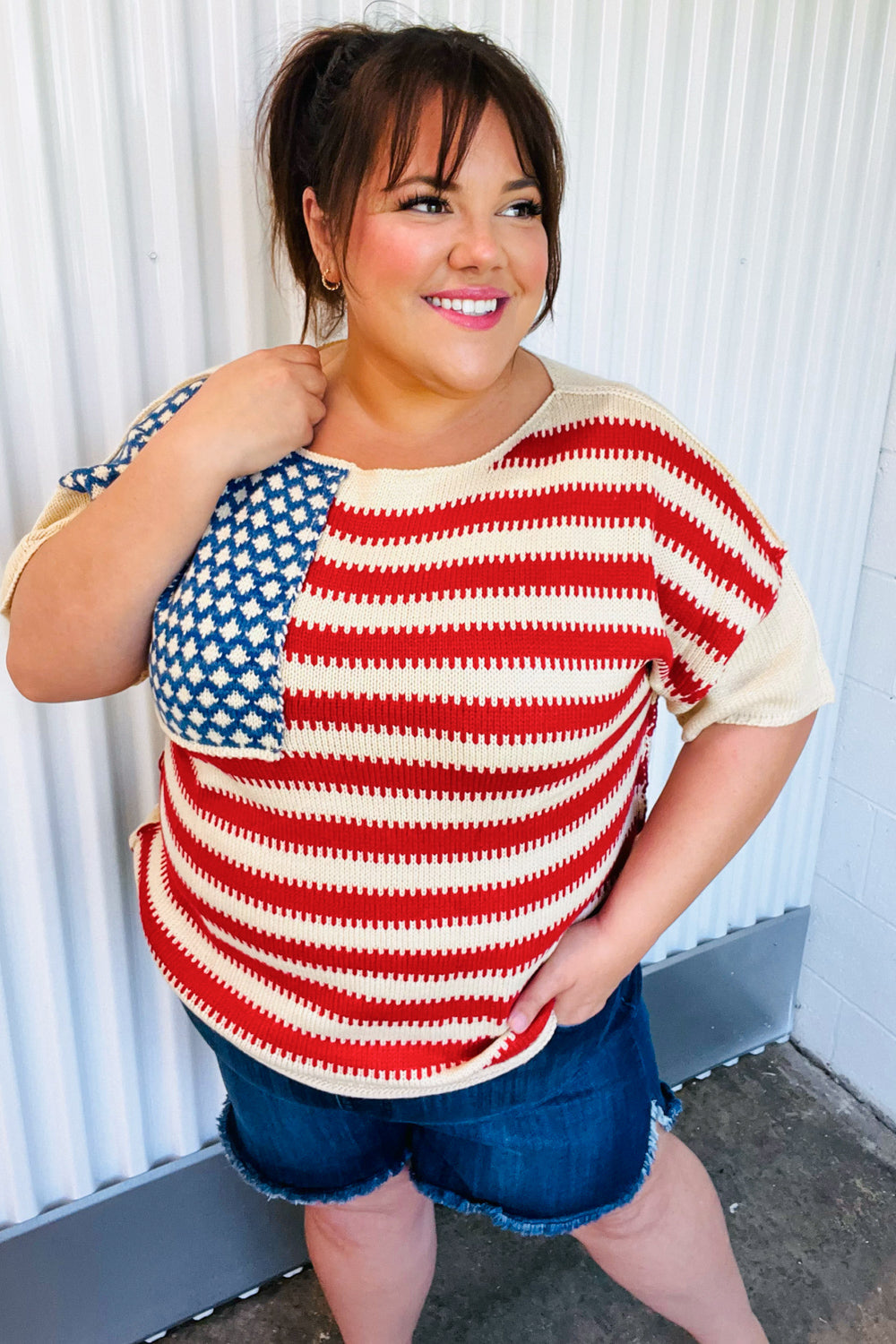 American Flag Jacquard Knit Sweater Top