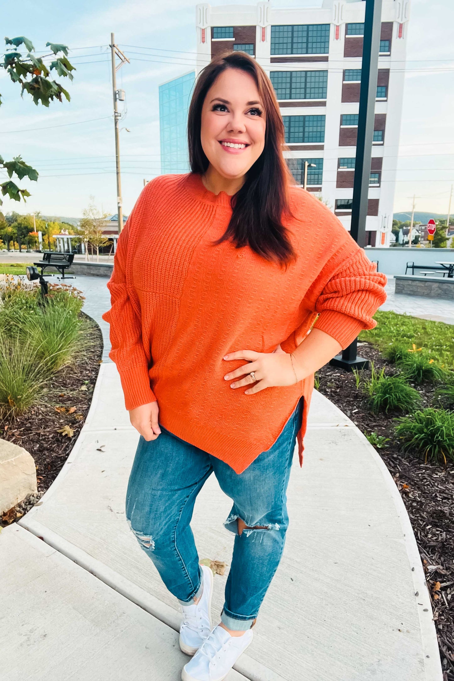 Autumn Vibes Pumpkin Asymmetrical Knit Sweater