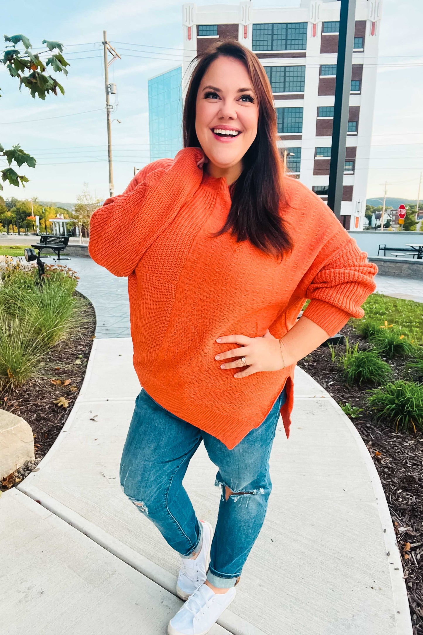 Autumn Vibes Pumpkin Asymmetrical Knit Sweater