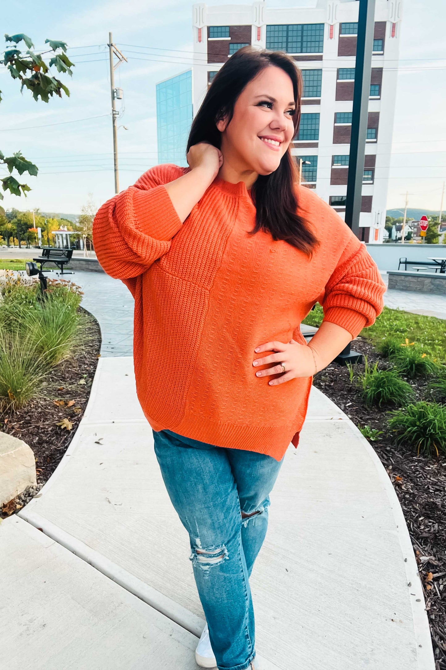 Autumn Vibes Pumpkin Asymmetrical Knit Sweater