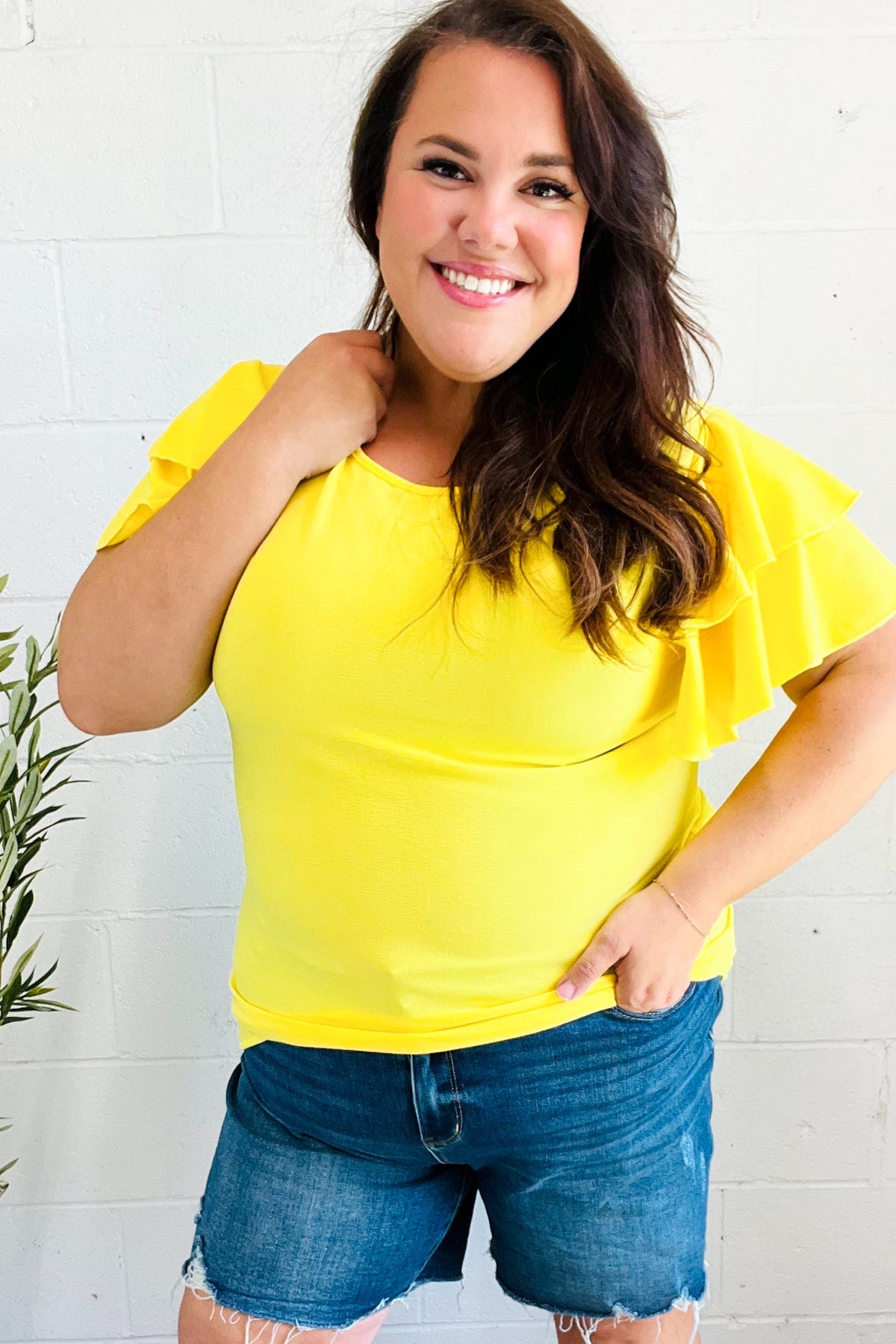 Lovely In Yellow Tiered Double Ruffle Sleeve Woven Top